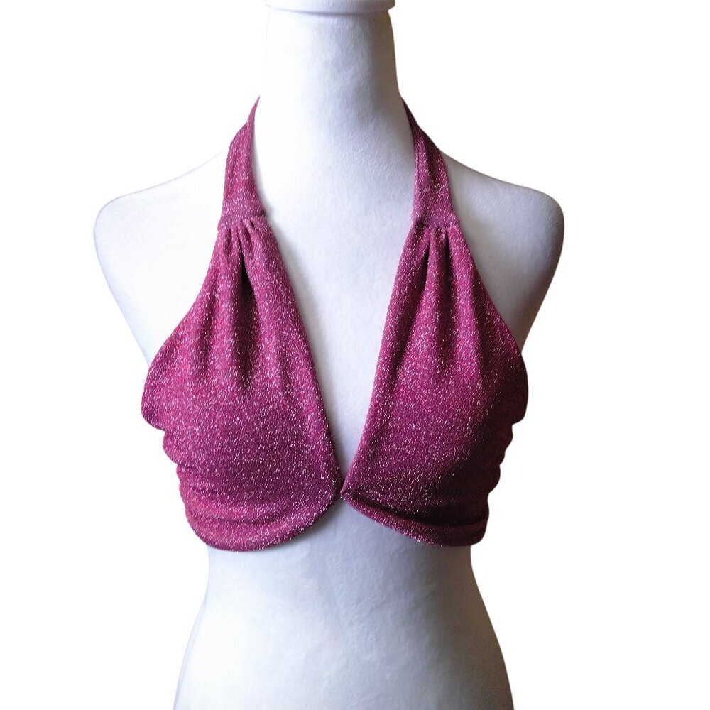 Beach Riot Medium Purple Shimmer Unpadded Triangle Halter Swimwear Bikini Top